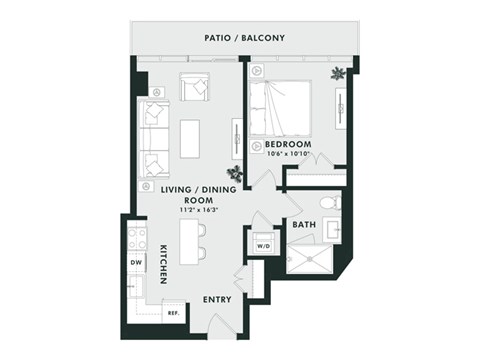 A black and white diagram of a patio and balcony layout.
